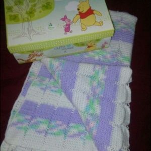 Hand Knitted Baby Blanket & Pooh Box